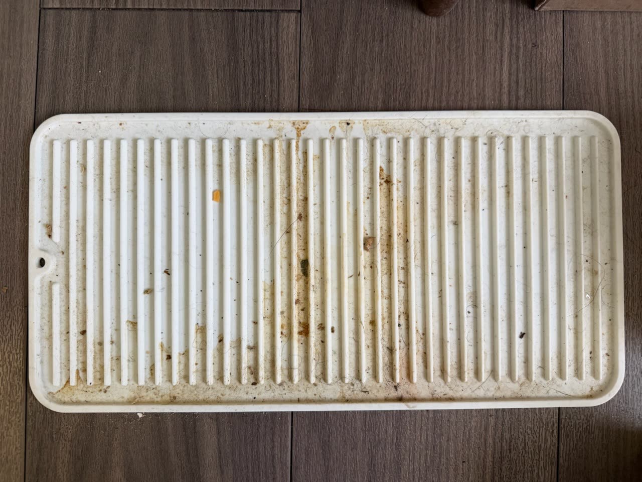 Stained dish drying mat before cleaning
